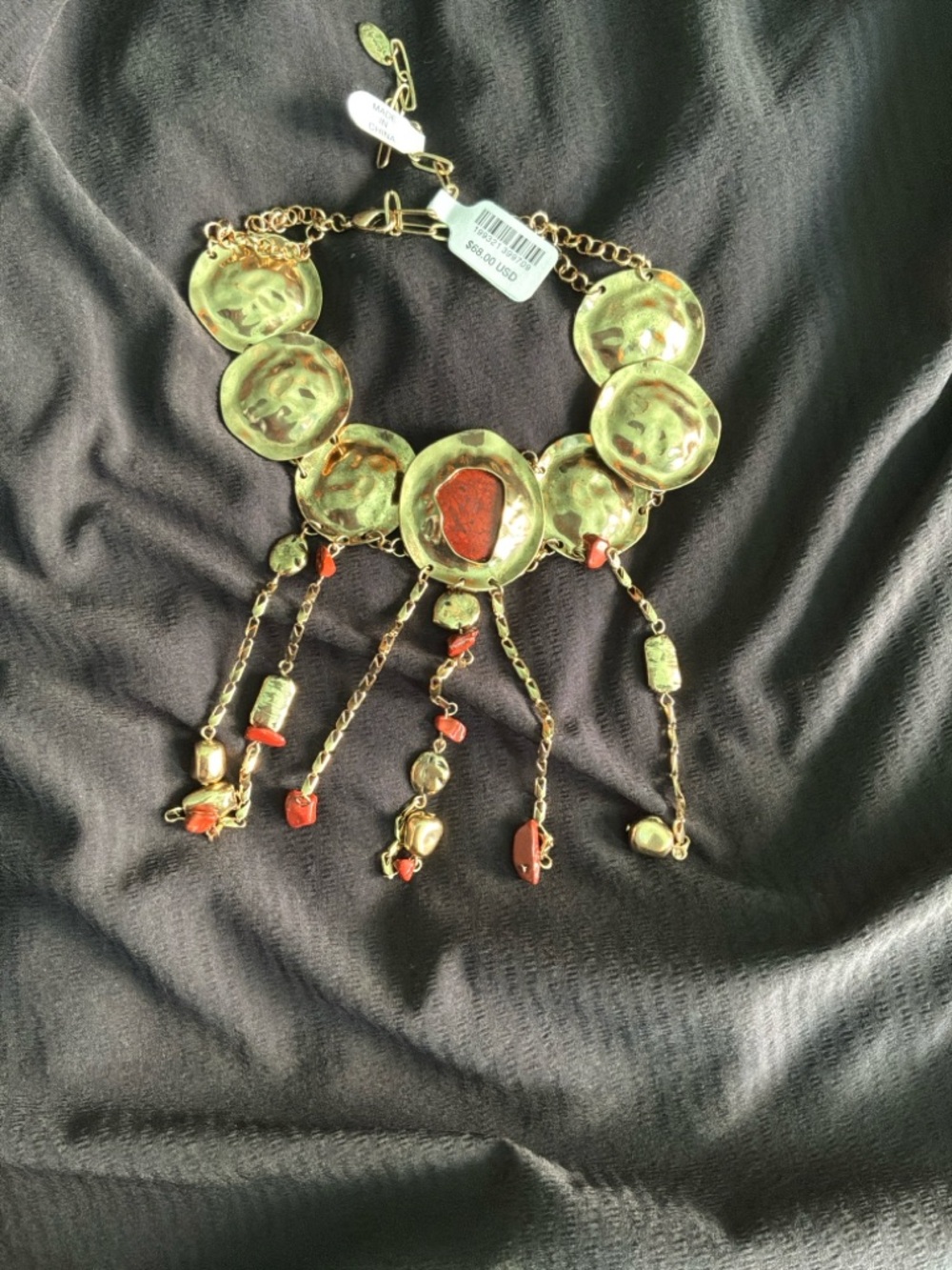 Free People Gold-Tone Statement Necklace with Red Accents Speak Up Layer NWT - Picture 9 of 9
